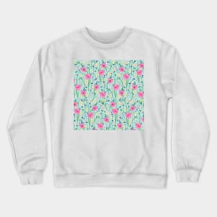 Summer Meadow Floral Nature Teal Illustration Crewneck Sweatshirt